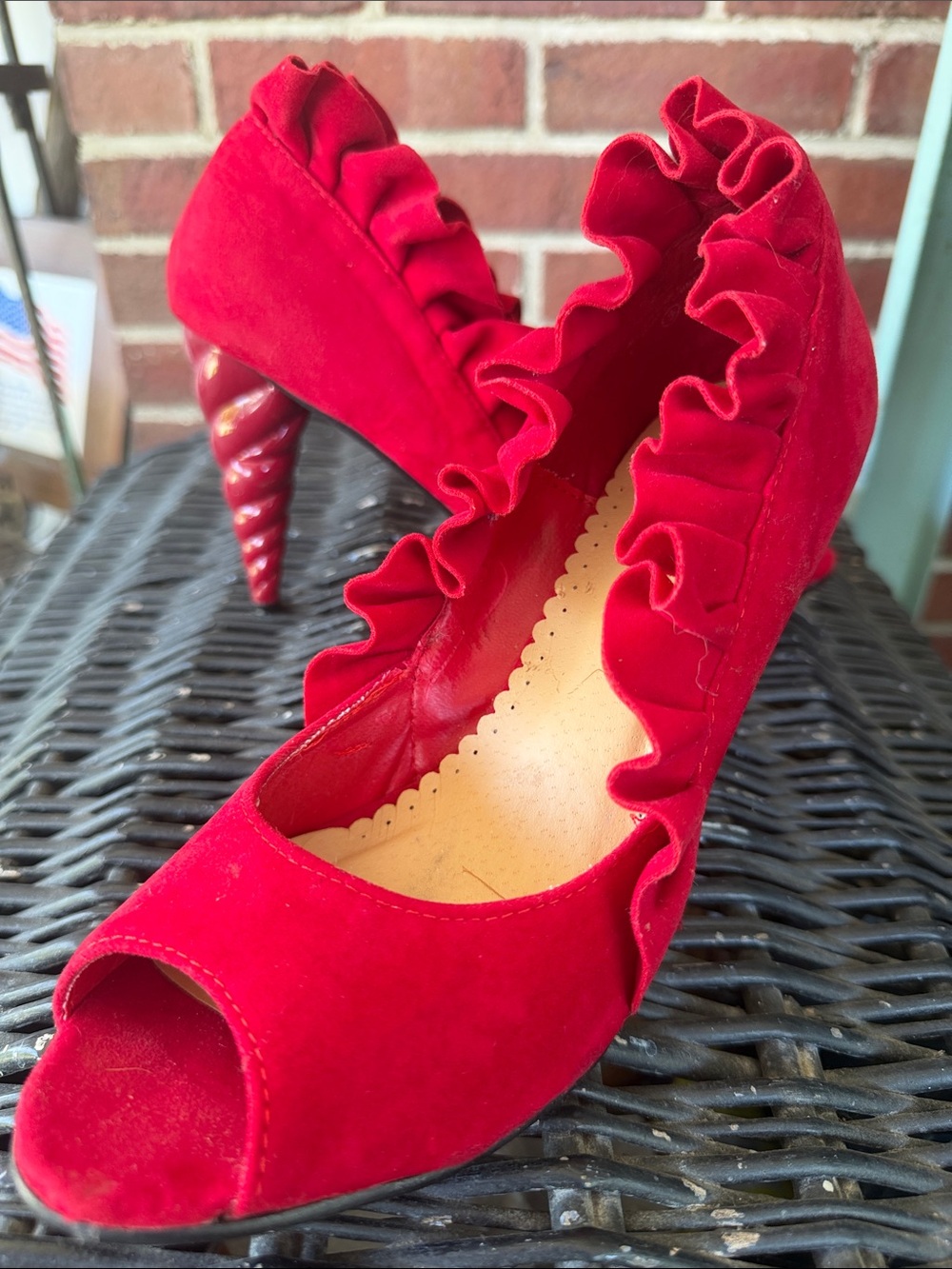 Wid Rose Red Ruffle Peep-Toe Pumps with Fabulous Heels